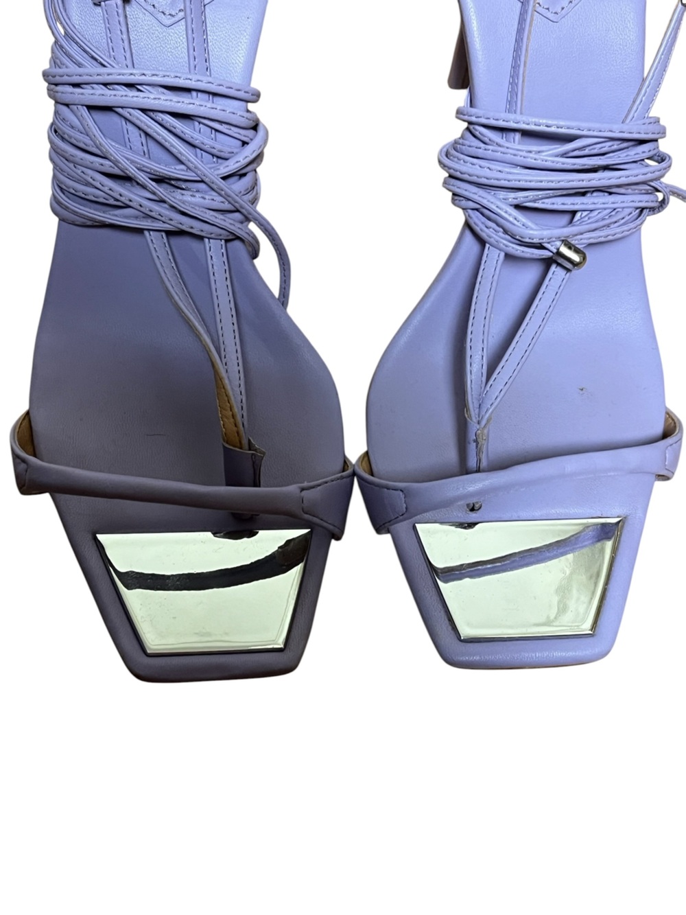 SCHUTZ Vikki Lavender Lilac Lace Up Strappy Stiletto Heels Square Toe Sandals 8 - Picture 12 of 16